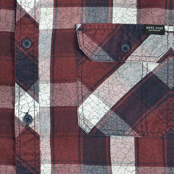 Marc Ecko Shirt Adult EXTRA LARGE Burgundy Blue Cut & Sew Plaid Pockets - Picture 4 of 11